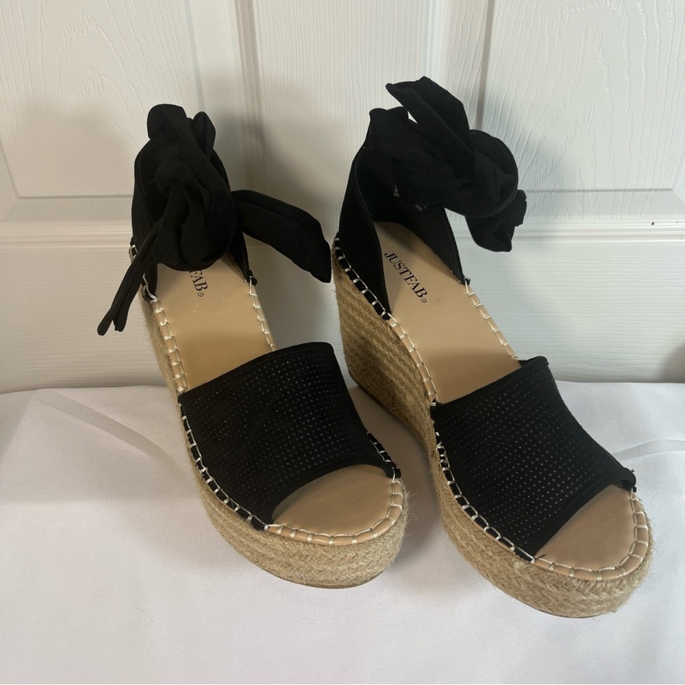 Just Fab Isla Sandals Women’s 9 Platform Espadrille Black Synthetic